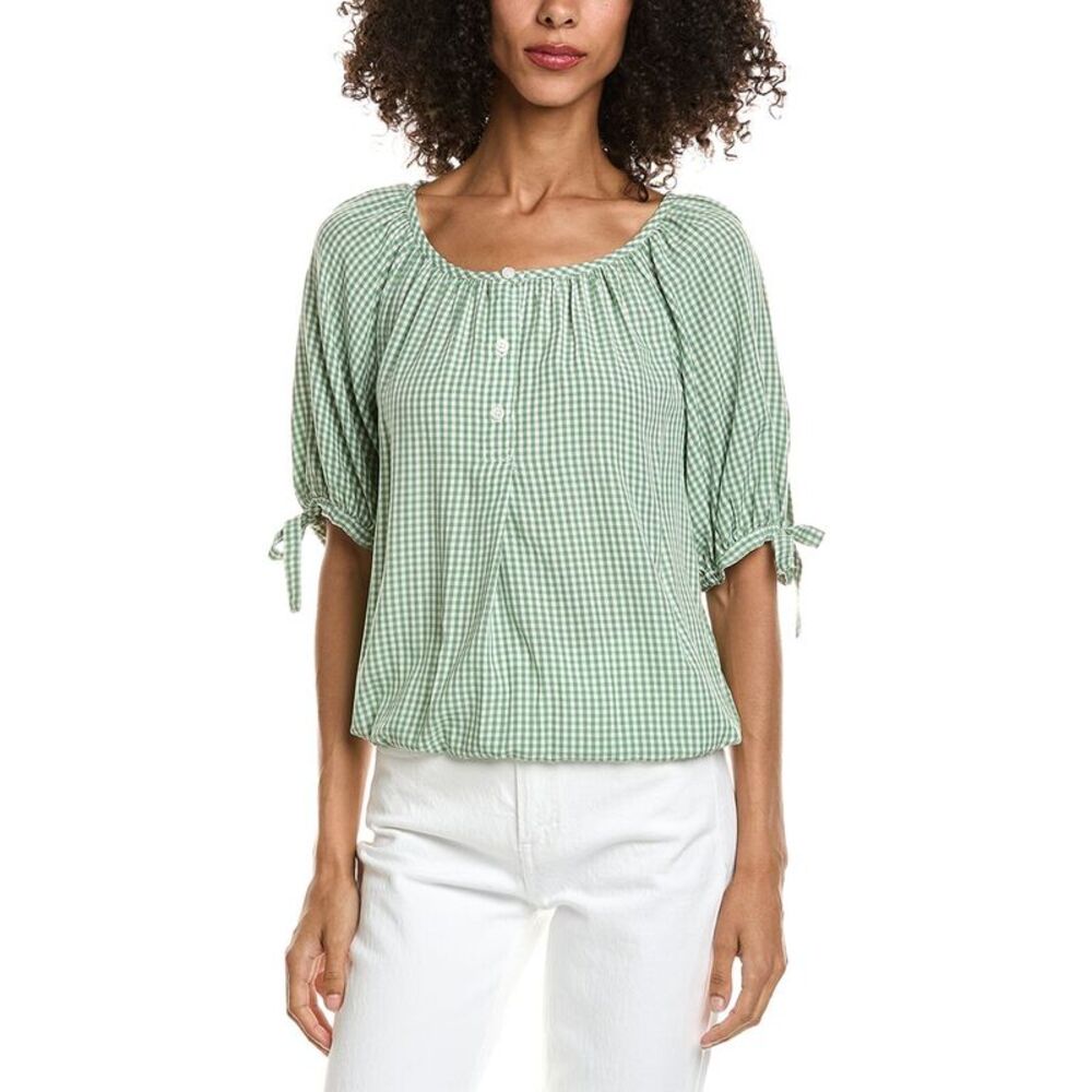 Max Studio Womens Bubble Button Tie Sleeve Blouse, White